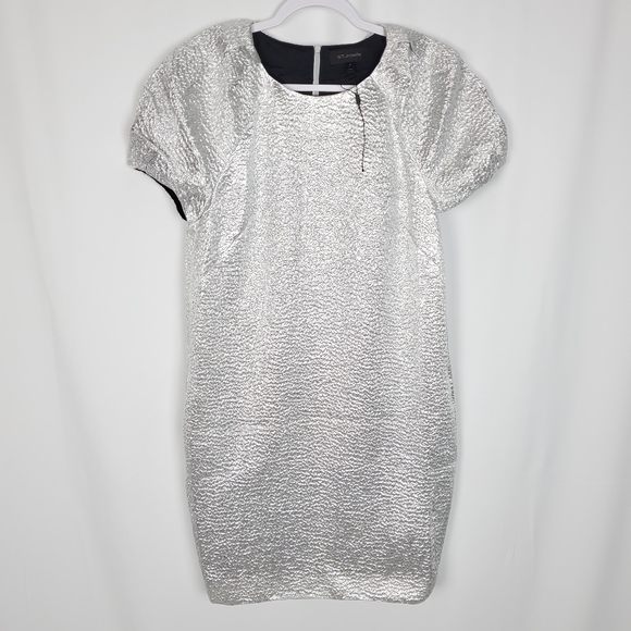 St John Metallic Crinkle Texture Cocktail Dress - Picture 7 of 8